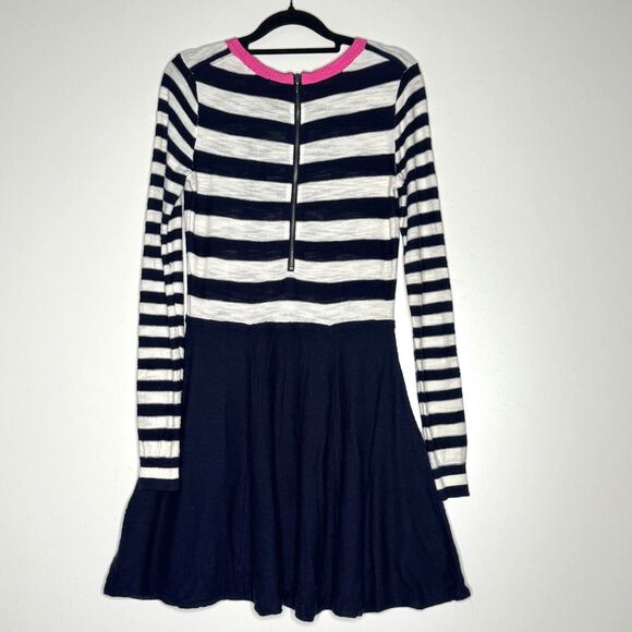 New Express Stripe Blocked Sweater Skater Dress Knit Nautical Womens Size Medium - Picture 2 of 9